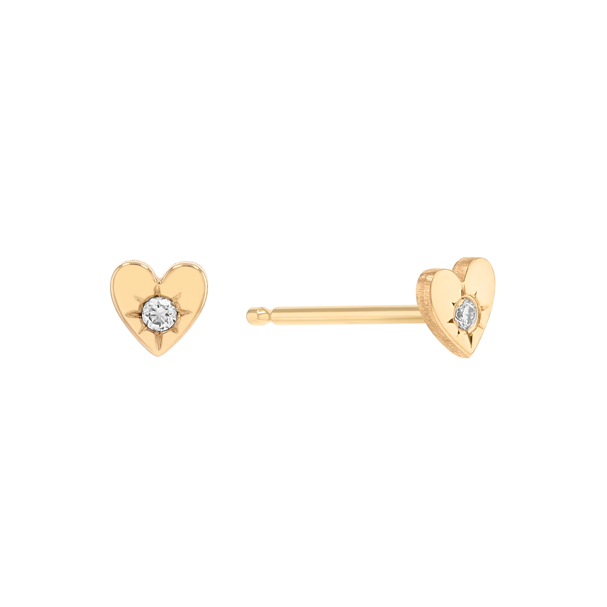 Zoe Chicco Dainty Diamond Heart Stud Earrings in Yellow Gold