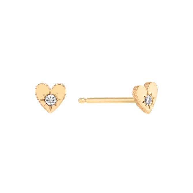 Zoe Chicco Dainty Diamond Heart Stud Earrings in Yellow Gold