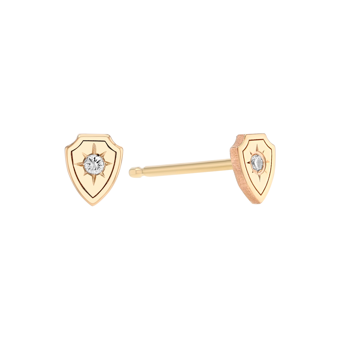 Zoe Chicco Dainty Diamond Shield Stud Earrings in Yellow Gold