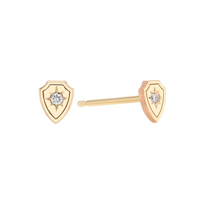 Zoe Chicco Dainty Diamond Shield Stud Earrings in Yellow Gold