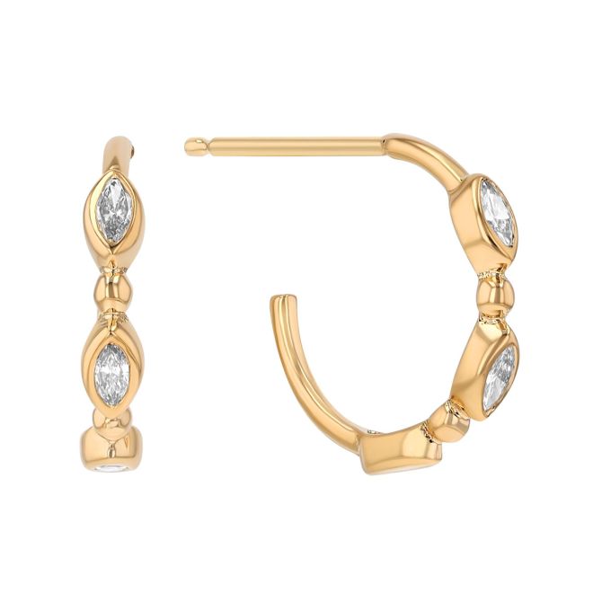 Zoe Chicco Marquise Bezel Set 3 Diamond Small Hoop Earrings in Yellow Gold