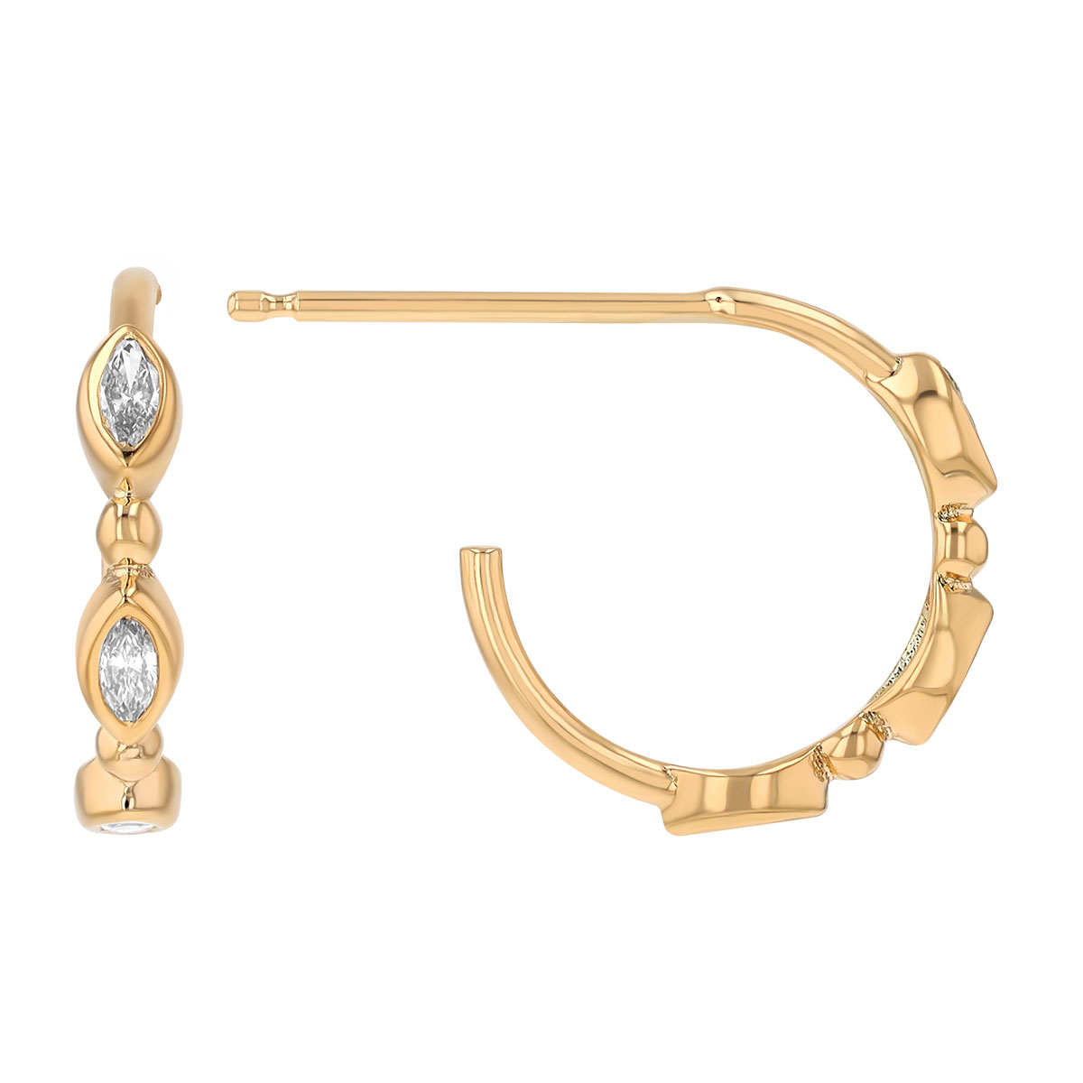 Zoe Chicco Marquise Bezel Set 3 Diamond Small Hoop Earrings in Yellow Gold