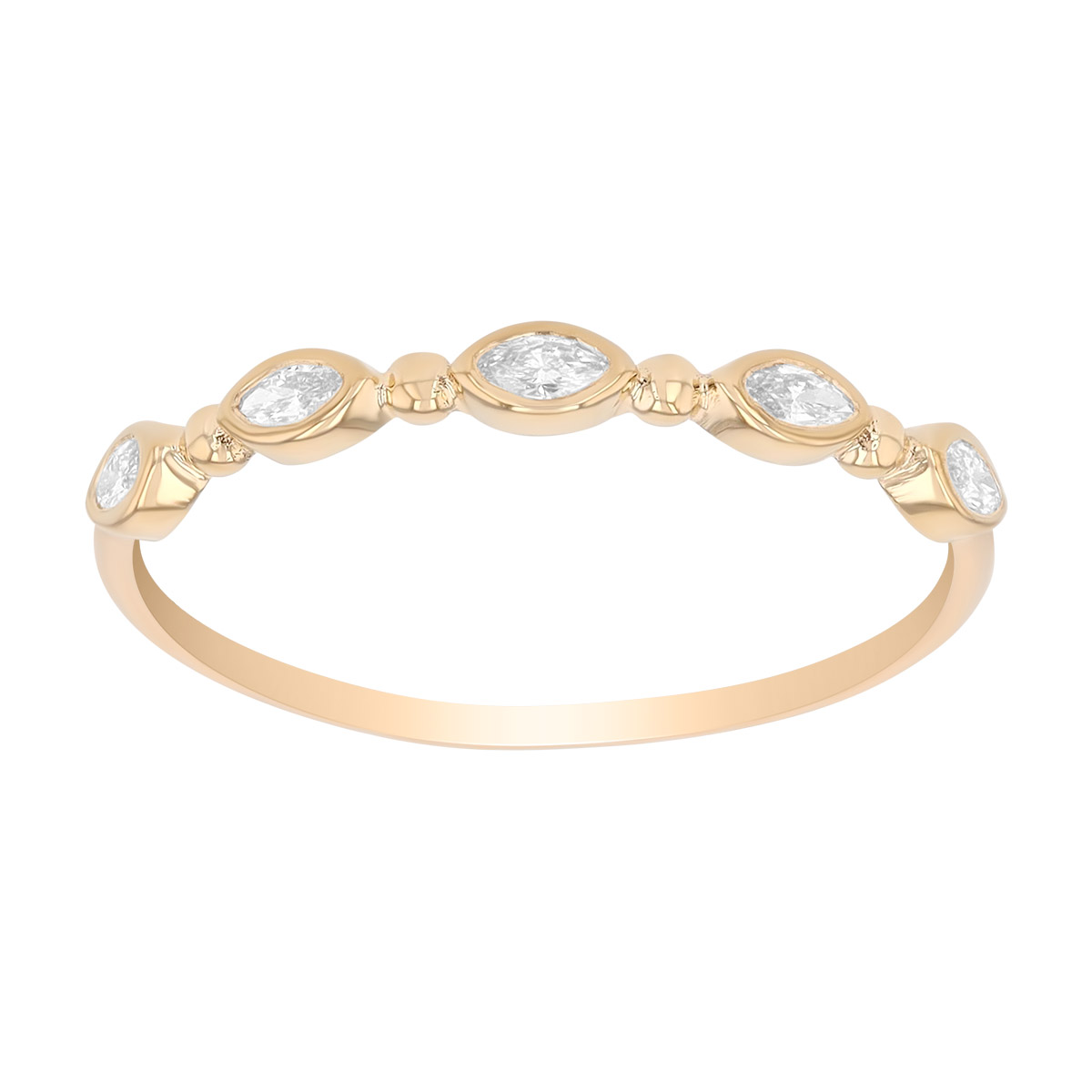 Zoe Chicco Marquise Diamond & Bead Pattern Stacking Ring in Yellow Gold
