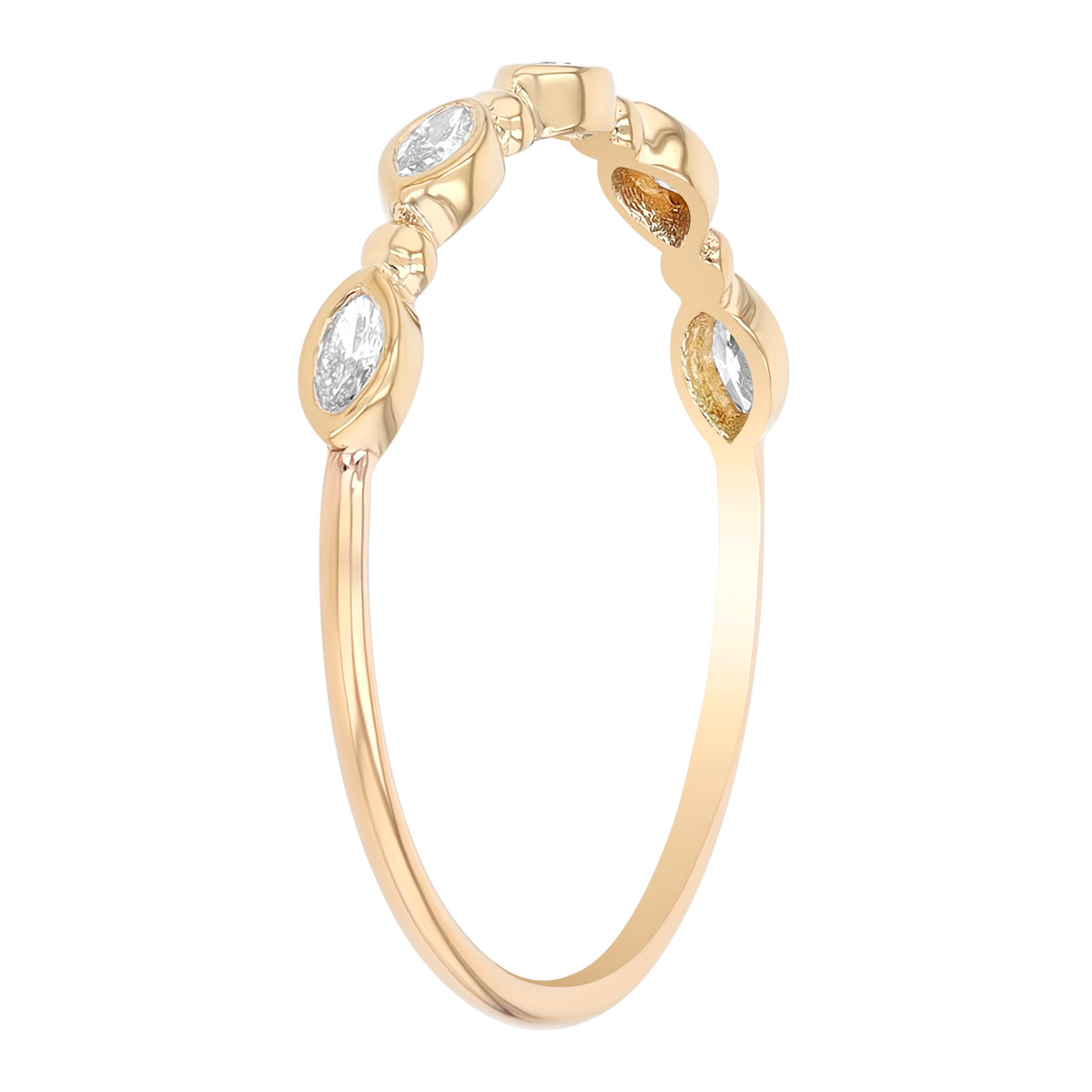 Zoe Chicco Marquise Diamond & Bead Pattern Stacking Ring in Yellow Gold
