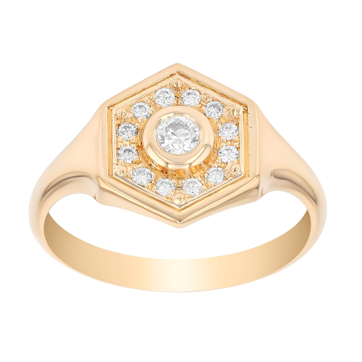 Zoe Chicco Diamond Hexagon Signet Ring in Yellow Gold