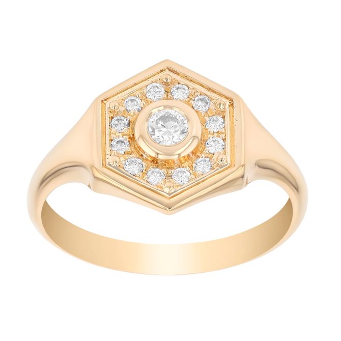 Zoe Chicco Diamond Hexagon Signet Ring in Yellow Gold