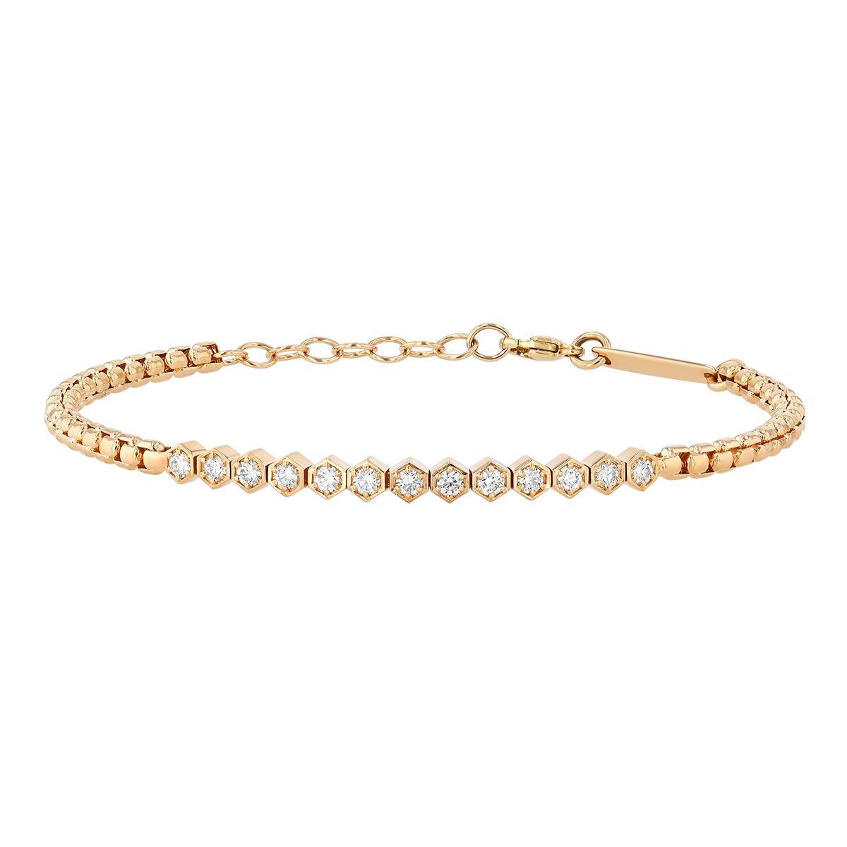 Zoe Chicco Diamond Hexagon Shape & Box Chain Bracelet in Yellow Gold, 7
