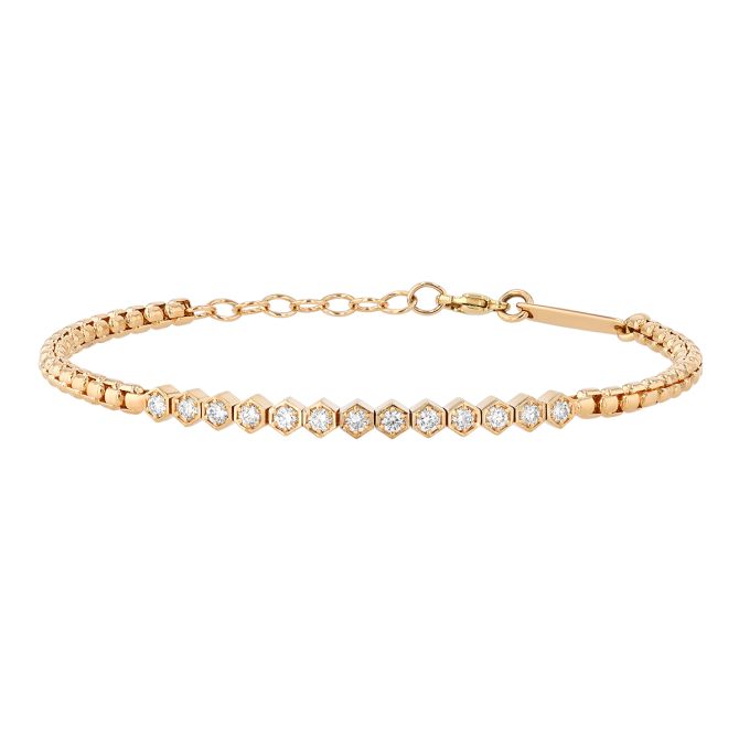 Zoe Chicco Diamond Hexagon Shape & Box Chain Bracelet in Yellow Gold, 7"