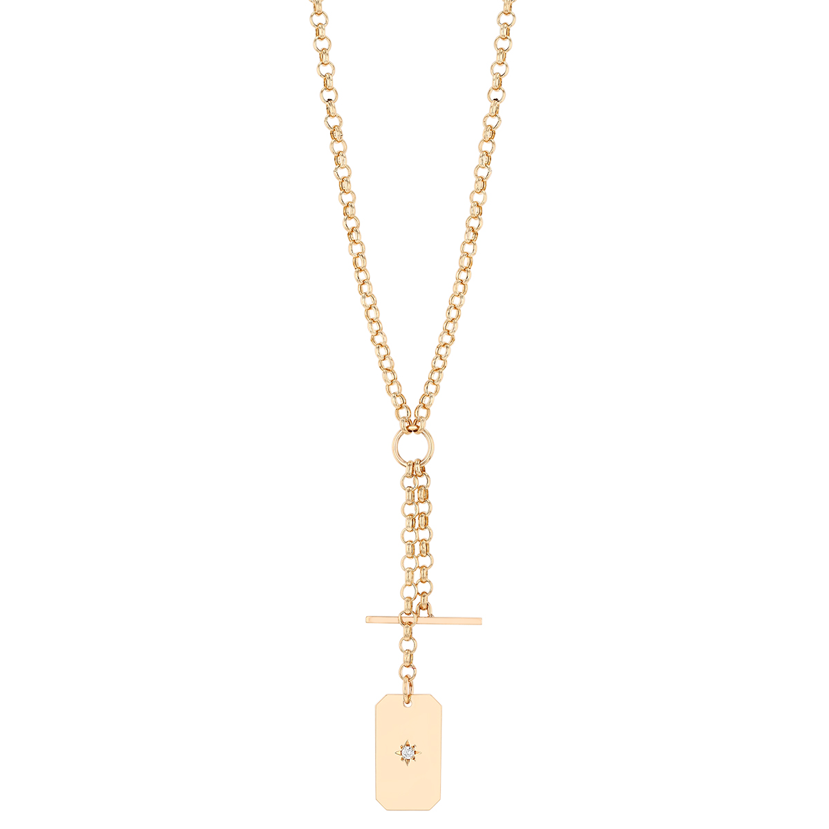 Zoe Chicco Yellow Gold Toggle & Dog Tag Double Pendant Lariat Necklace with Diamond Accent