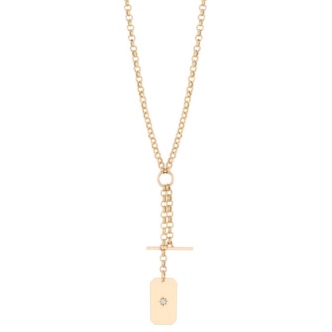 Zoe Chicco Yellow Gold Toggle & Dog Tag Double Pendant Lariat Necklace with Diamond Accent