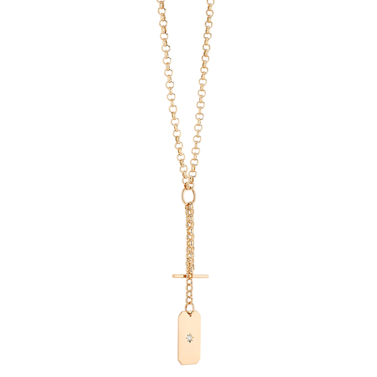 Zoe Chicco Yellow Gold Toggle & Dog Tag Double Pendant Lariat Necklace with Diamond Accent