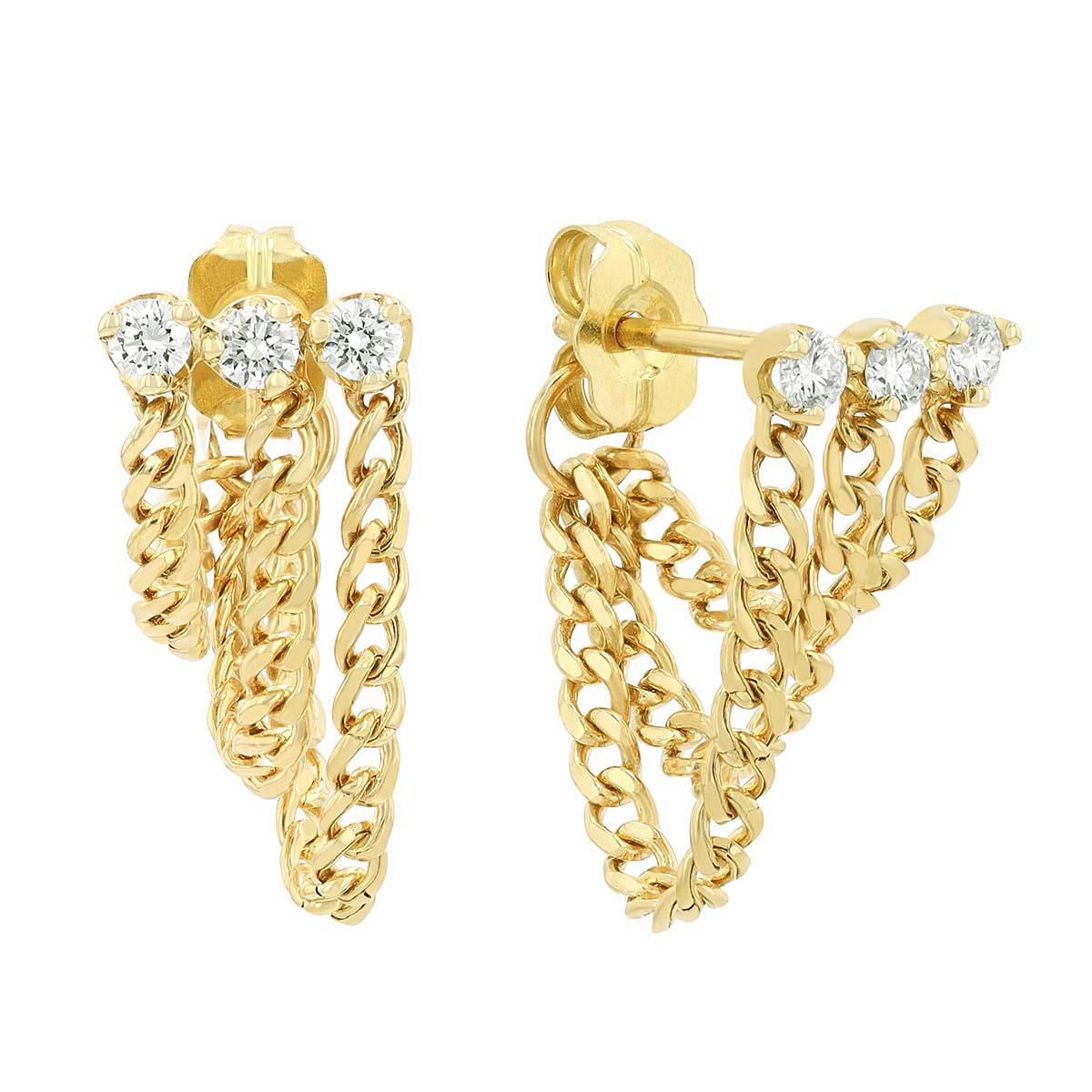 Zoe Chicco Diamond Trio & Chain Front-to-Back Dangle Earrings in Yellow Gold