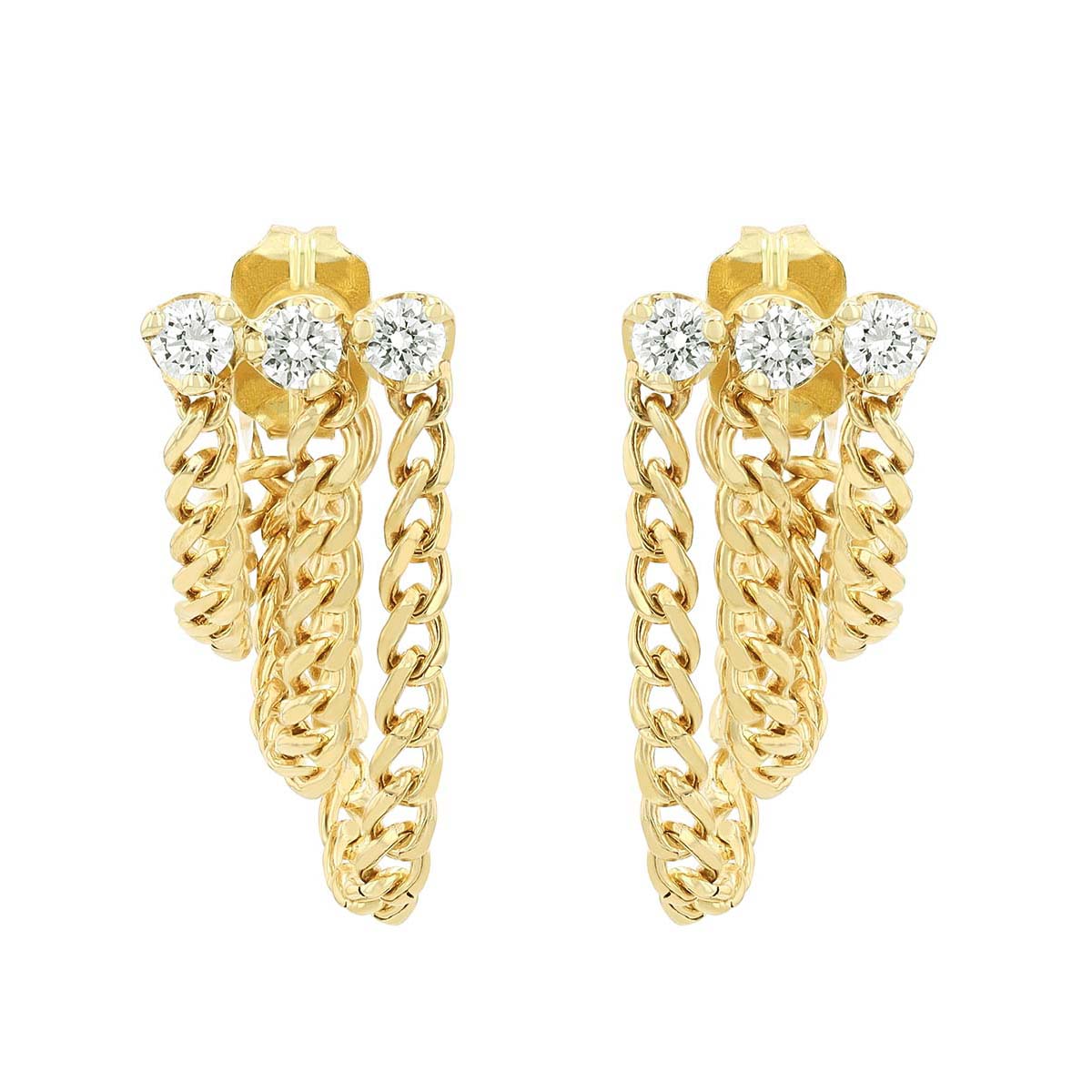 Zoe Chicco Diamond Trio & Chain Front-to-Back Dangle Earrings in Yellow Gold