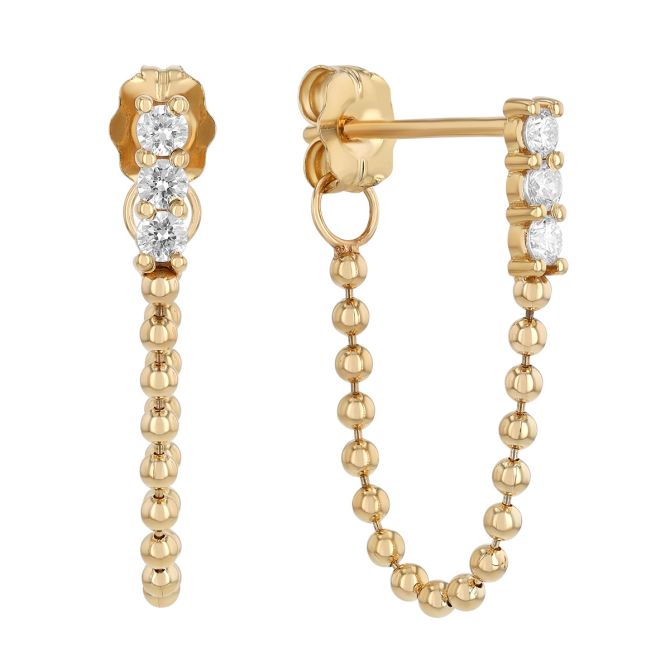 Zoe Chicco Diamond & Ball Chain Front-to-Back Earrings in Yellow Gold