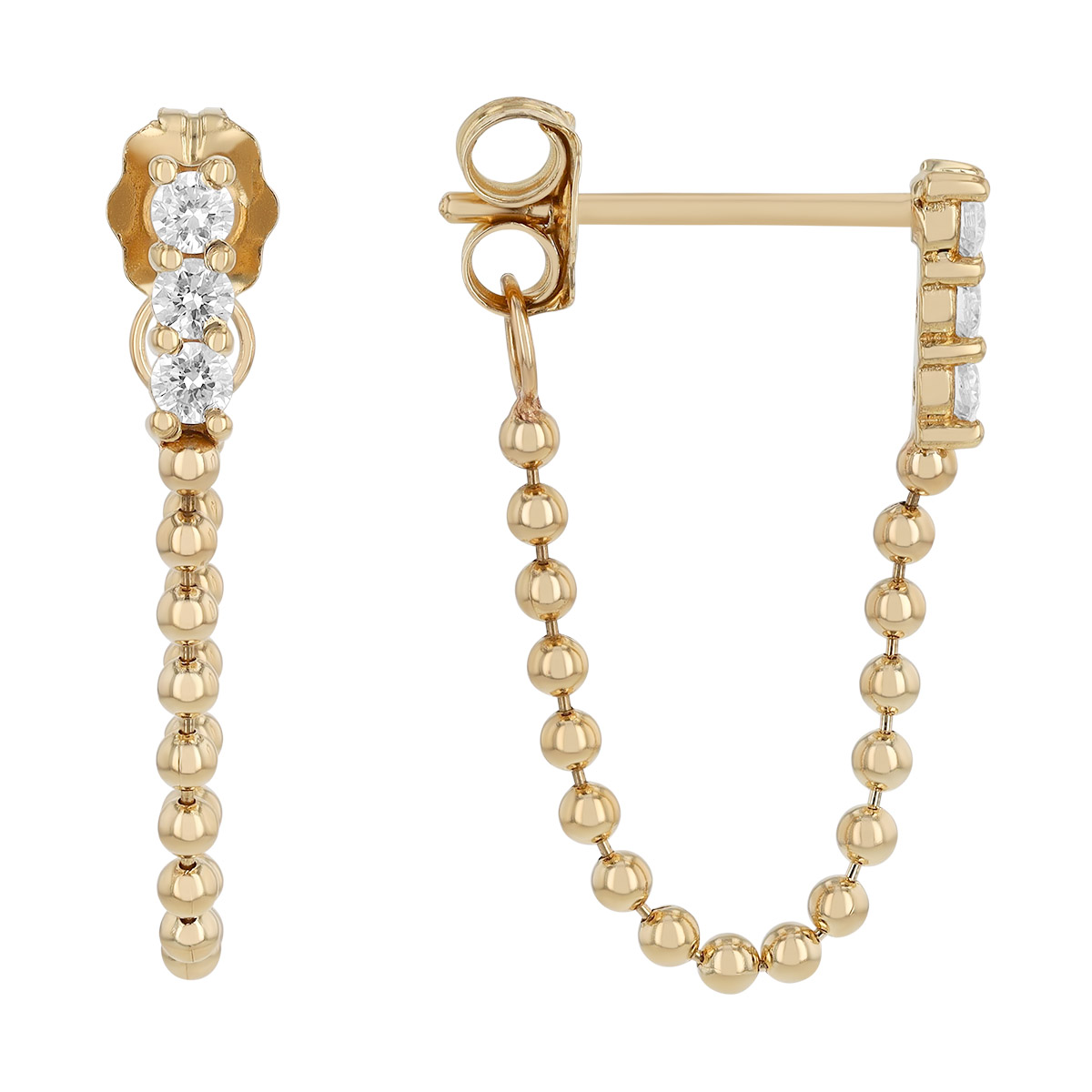 Zoe Chicco Diamond & Ball Chain Front-to-Back Earrings in Yellow Gold