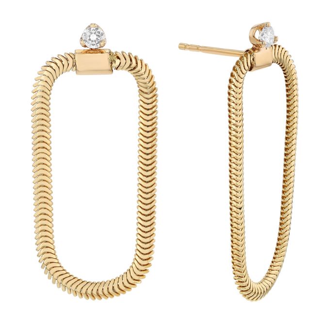 Zoe Chicco Yellow Gold Snake Chain Oval Dangle Earrings with Diamond Accent