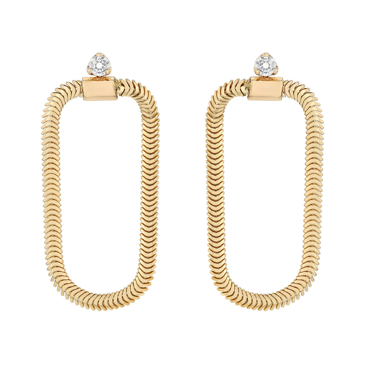 Zoe Chicco Yellow Gold Snake Chain Oval Dangle Earrings with Diamond Accent
