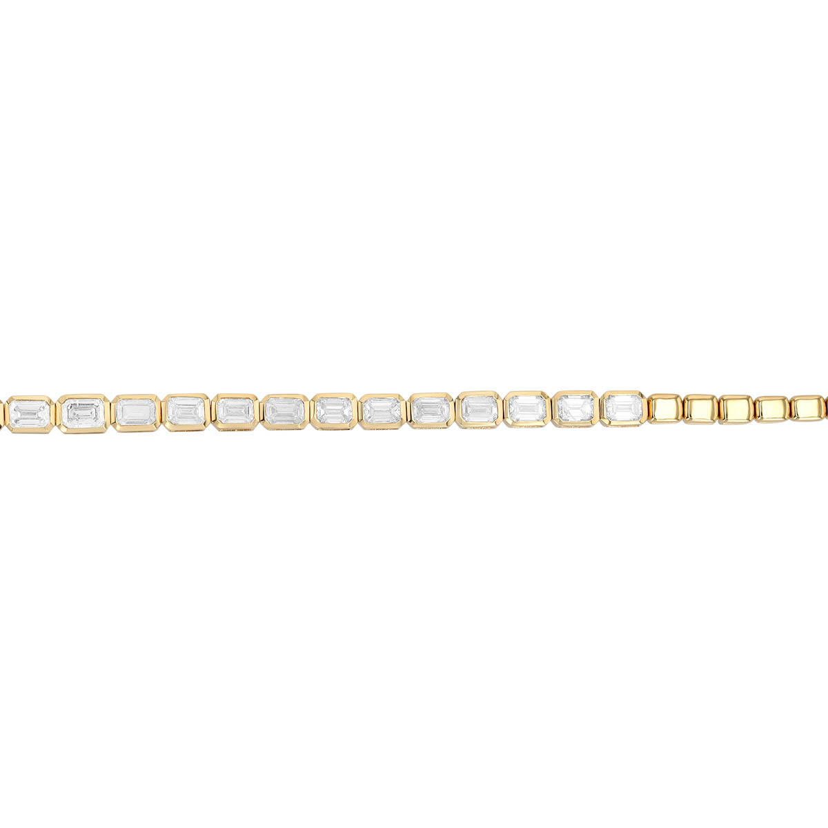 Bezel Set Emerald Cut Tennis Bracelet in Yellow Gold, 7