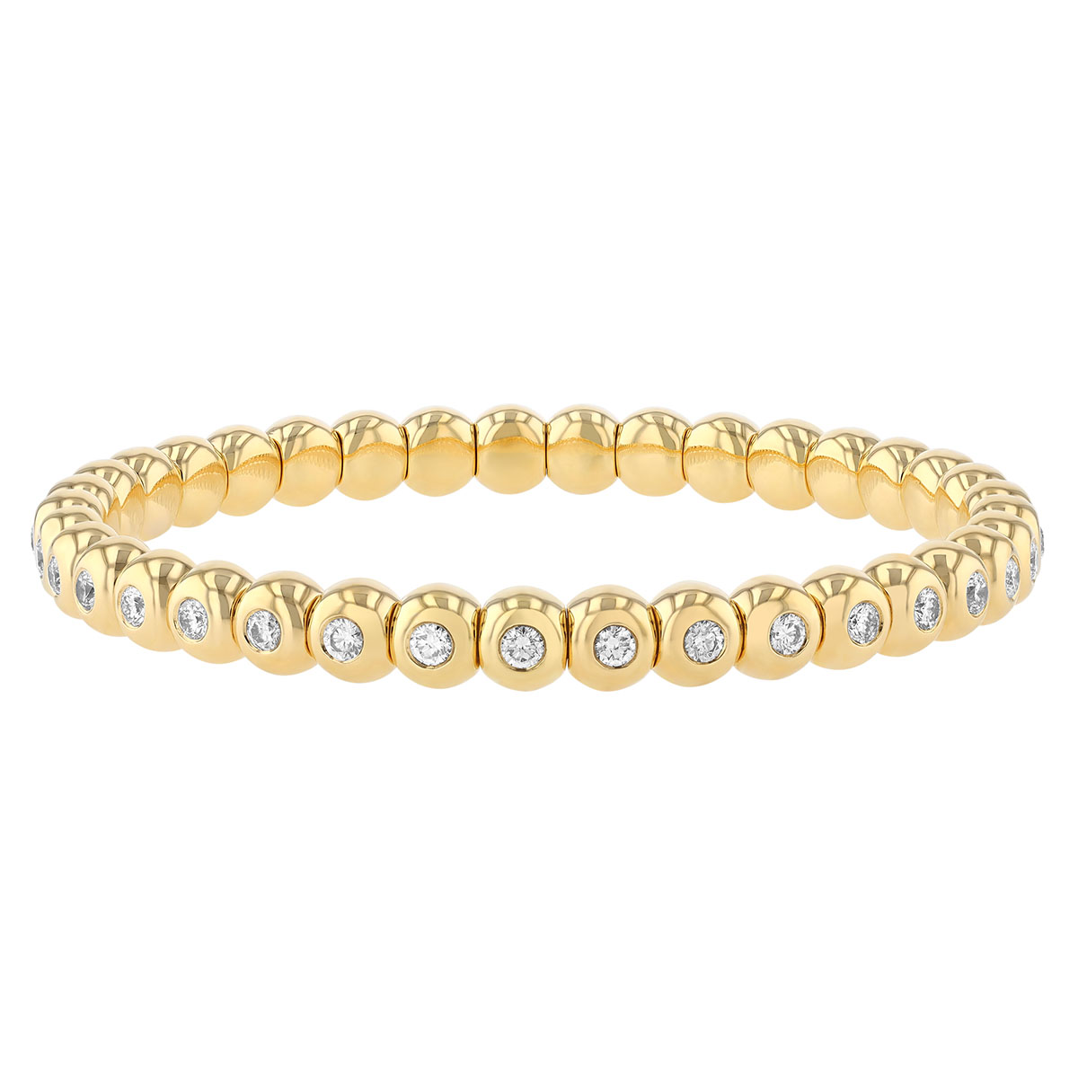 Bezel Set Round Diamond Beaded Stretch Bracelet in Yellow Gold, 7