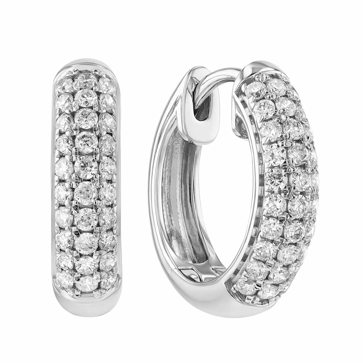 Diamond Pavé Huggie Hoop Earrings in White Gold