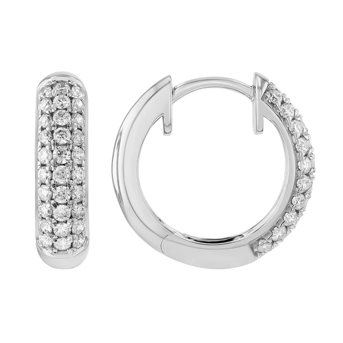 Diamond Pavé Huggie Hoop Earrings in White Gold