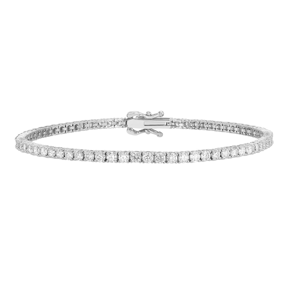 Round Diamond 4 Prong Tennis Bracelet in White Gold, 7