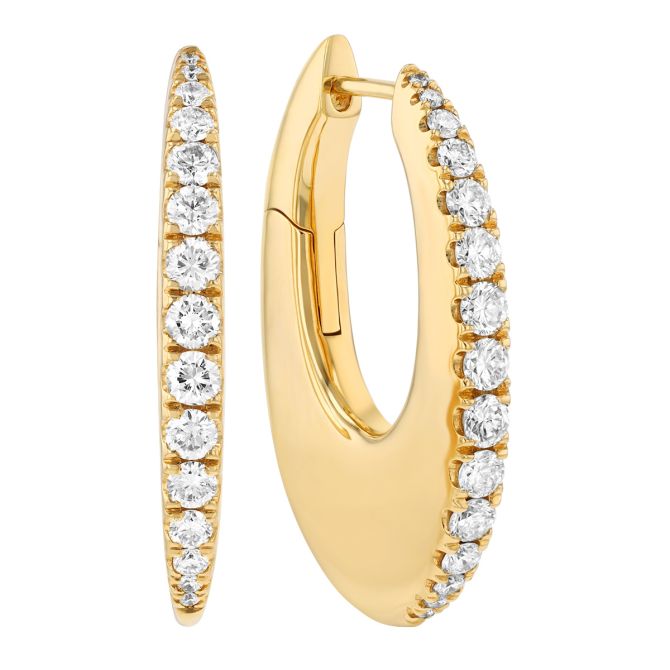 Graduated Diamond Fan Hoop Earrings in Yellow Gold