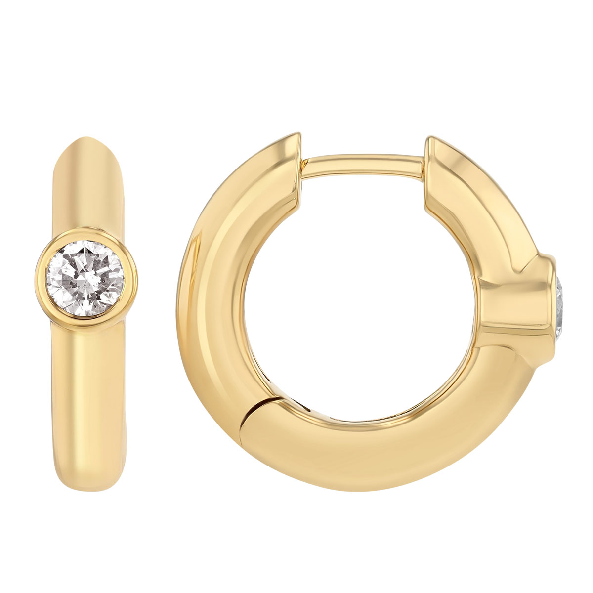 Bezel Set Diamond Huggie Hoop Earrings in Yellow Gold
