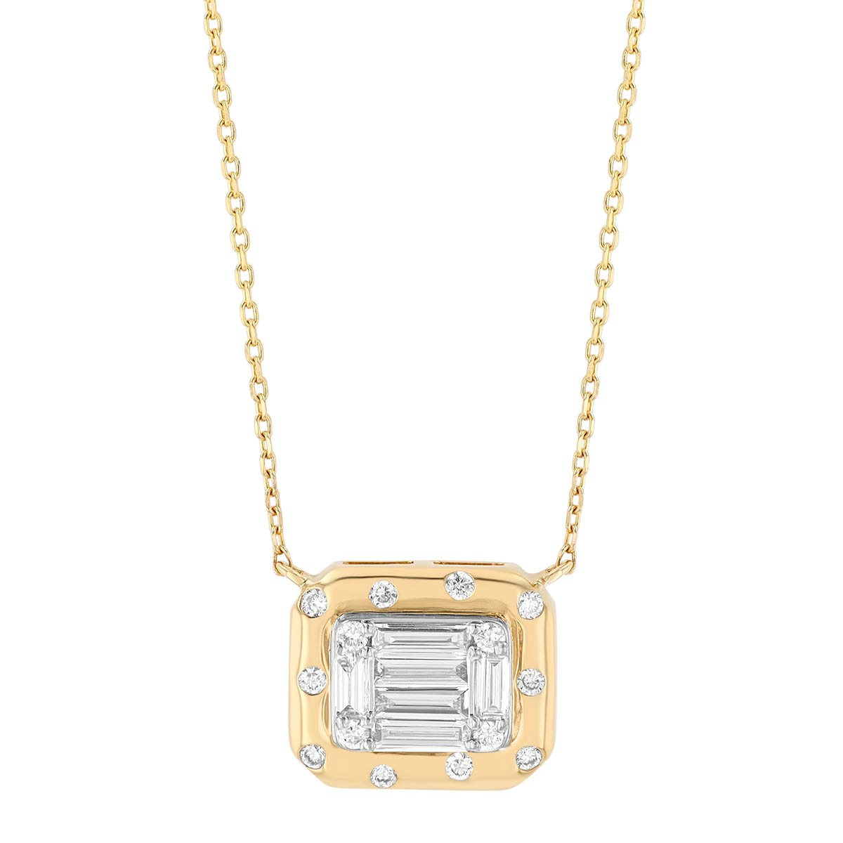 Mixed Shape Diamond Cluster Square Pendant in Yellow Gold, 18