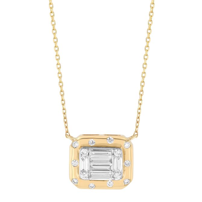 Mixed Shape Diamond Cluster Square Pendant in Yellow Gold, 18"