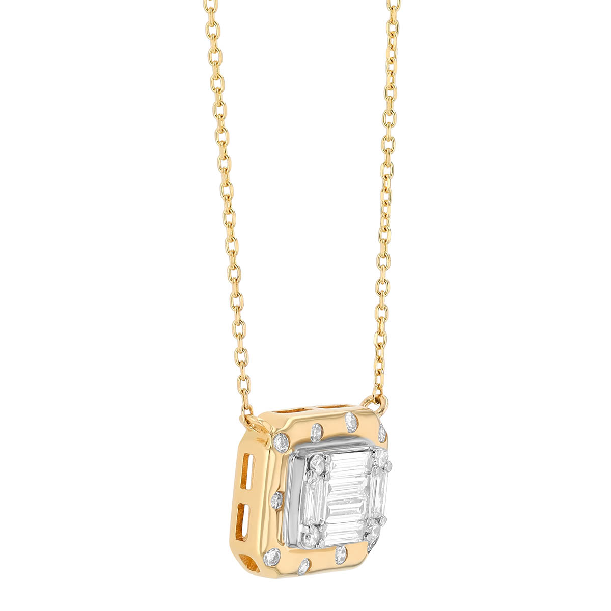 Mixed Shape Diamond Cluster Square Pendant in Yellow Gold, 18