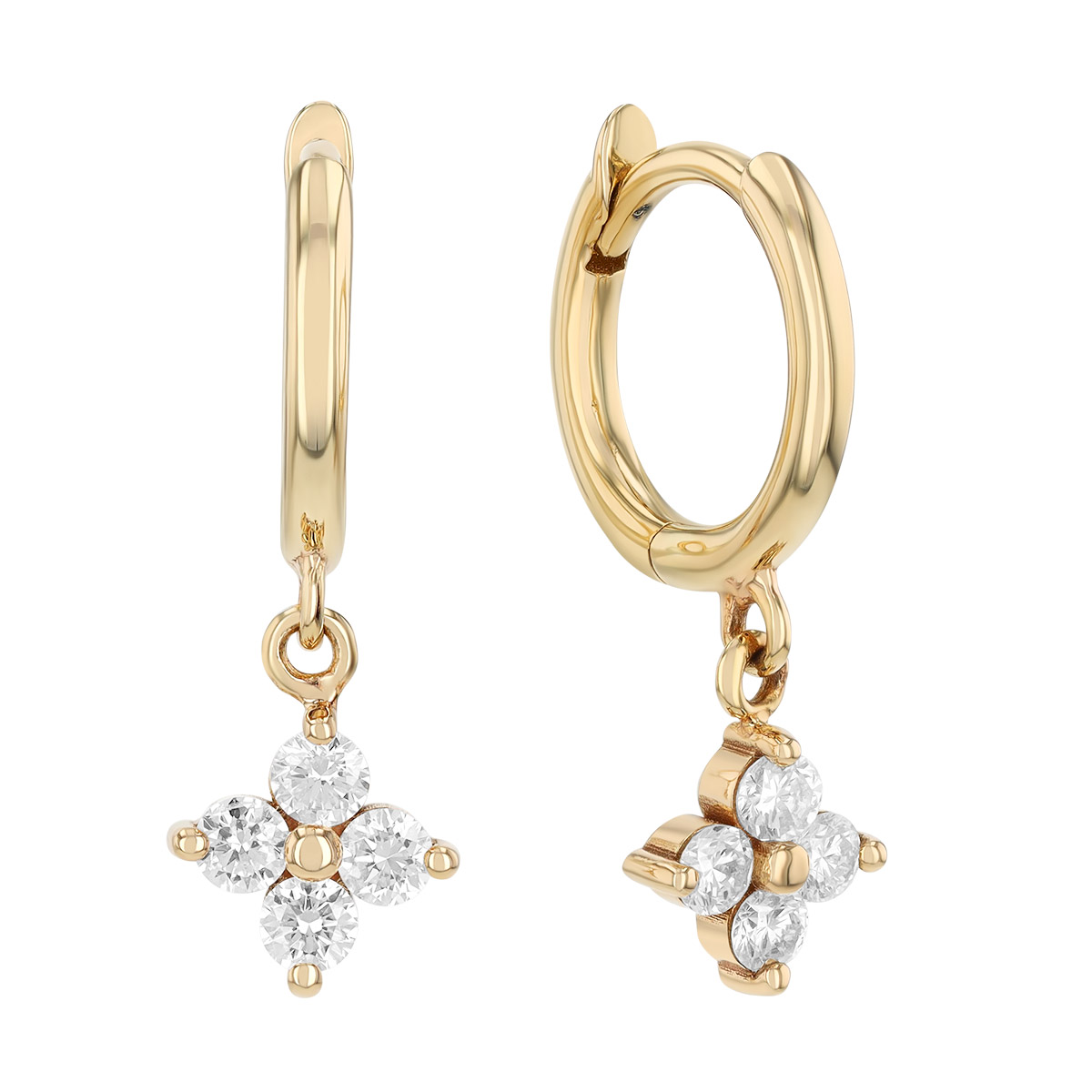 Zoe Chicco Diamond Quartet Dangle Hoop Earrings in Yellow Gold