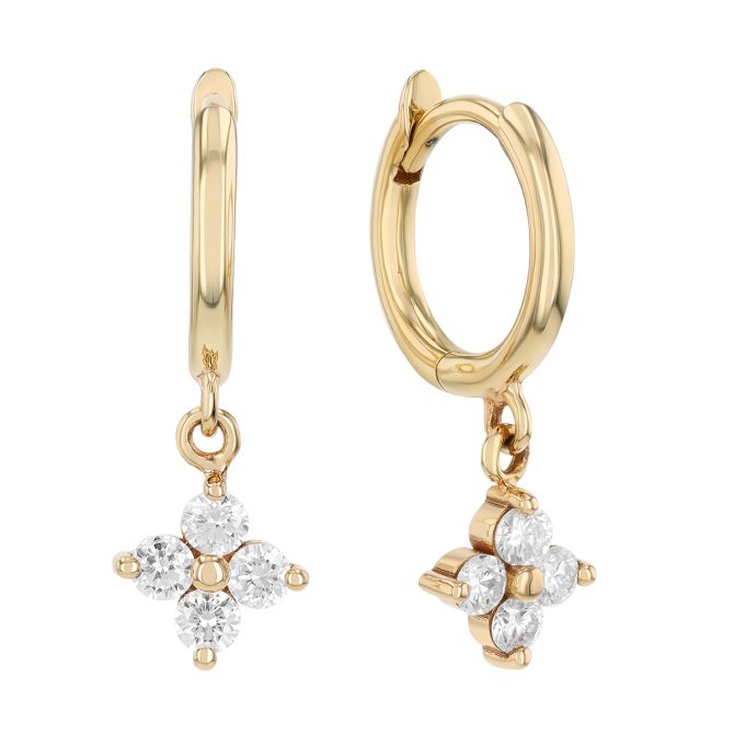 Zoe Chicco Diamond Quartet Dangle Hoop Earrings in Yellow Gold