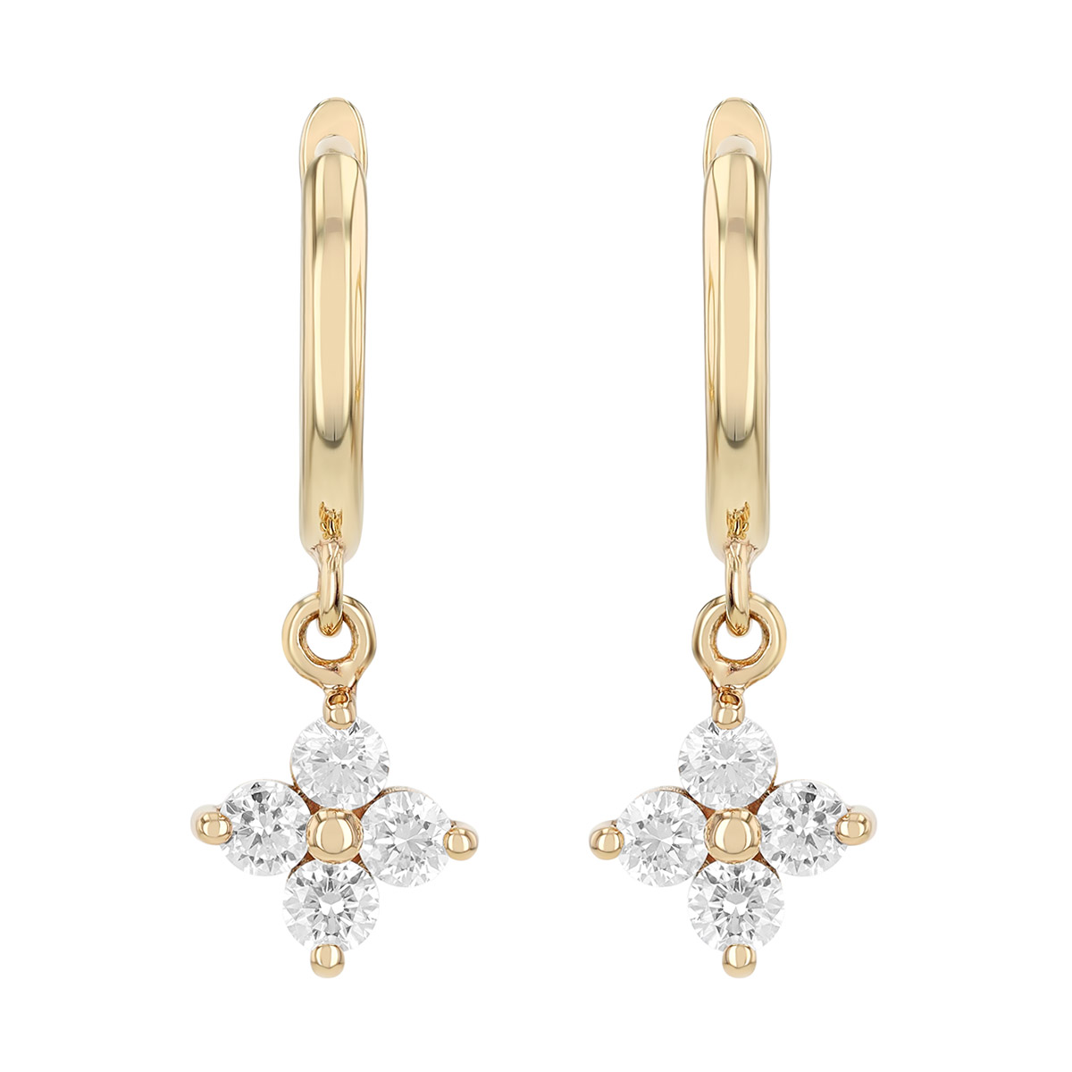 Zoe Chicco Diamond Quartet Dangle Hoop Earrings in Yellow Gold