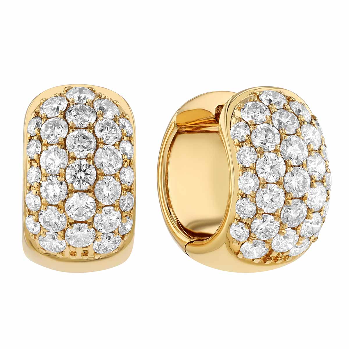 Diamond Pavé Wide Huggie Hoop Earrings in Yellow Gold