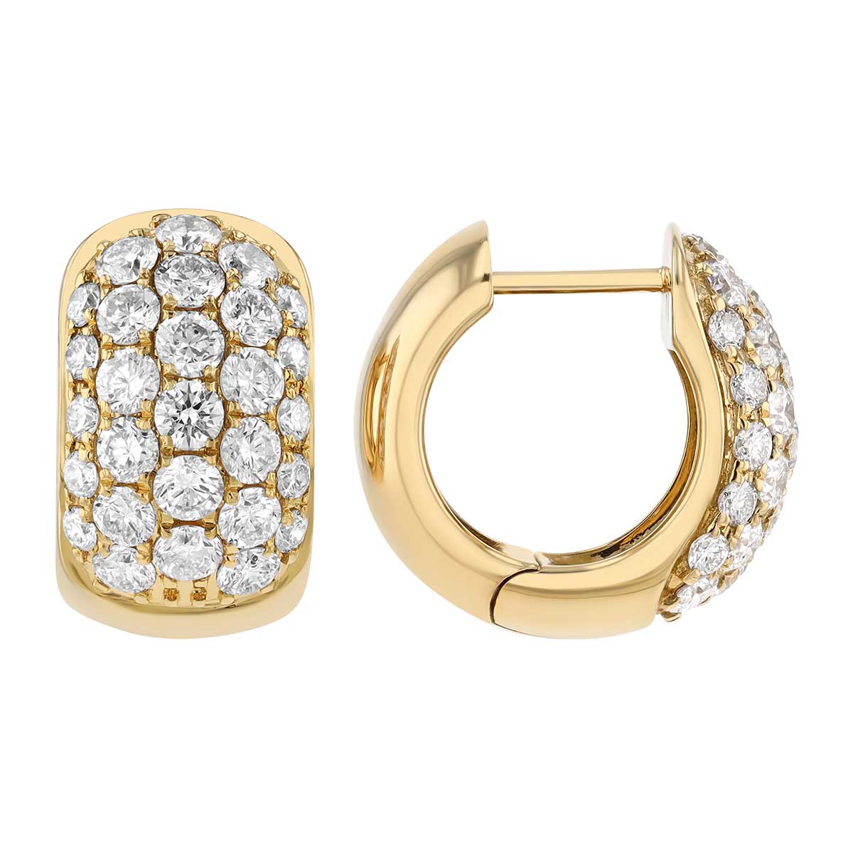 Diamond Pavé Wide Huggie Hoop Earrings in Yellow Gold