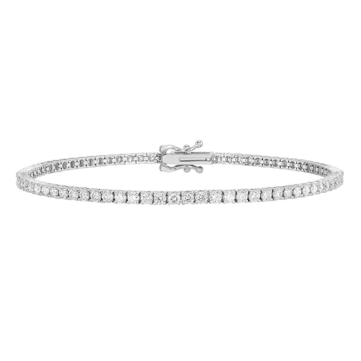 Round Diamond 4 Prong Tennis Bracelet in White Gold, 7