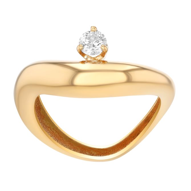 Zoe Chicco Yellow Gold Rounded Wave Ring with Diamond Accent