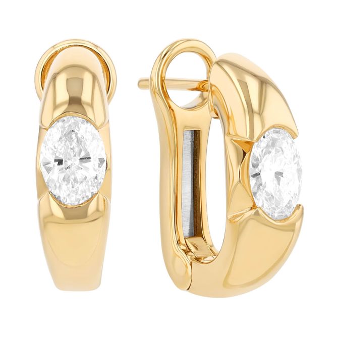 Oval Diamond Huggie Hoop Earrings in Yellow Gold