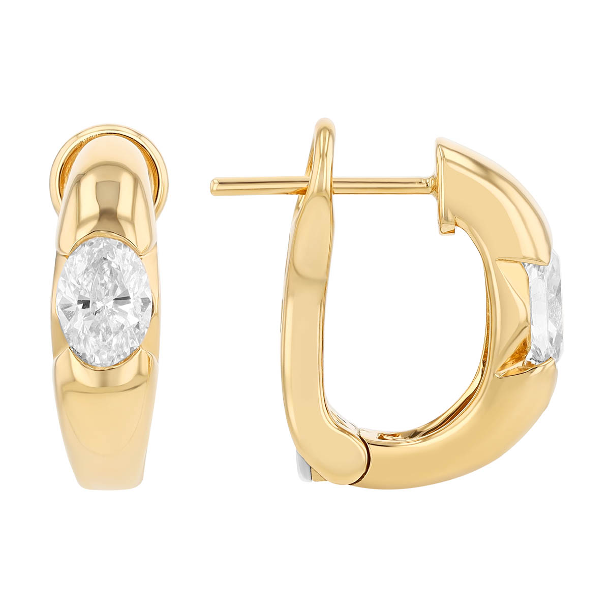 Oval Diamond Huggie Hoop Earrings in Yellow Gold