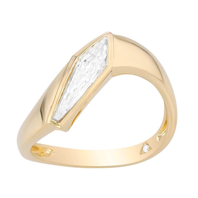 Shield Shape Diamond Wave Ring in Yellow Gold, 0.83 ct