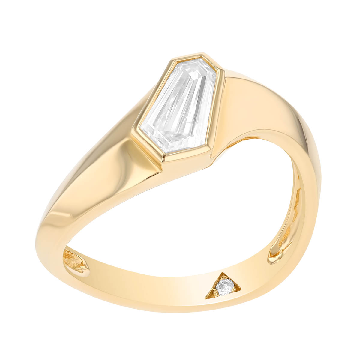 Shield Shape Diamond Wave Ring in Yellow Gold, 0.72 ct