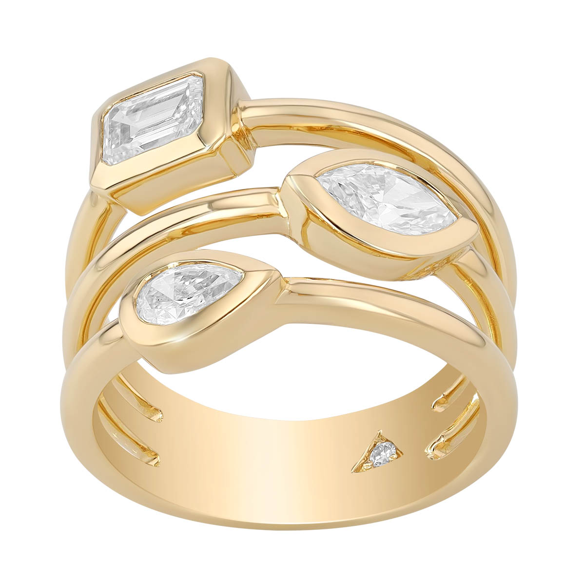 Mixed Shape Diamond Trio Layered Ring in Yellow Gold