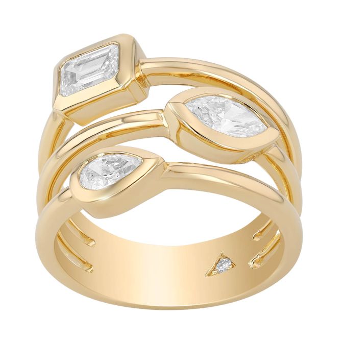 Mixed Shape Diamond Trio Layered Ring in Yellow Gold