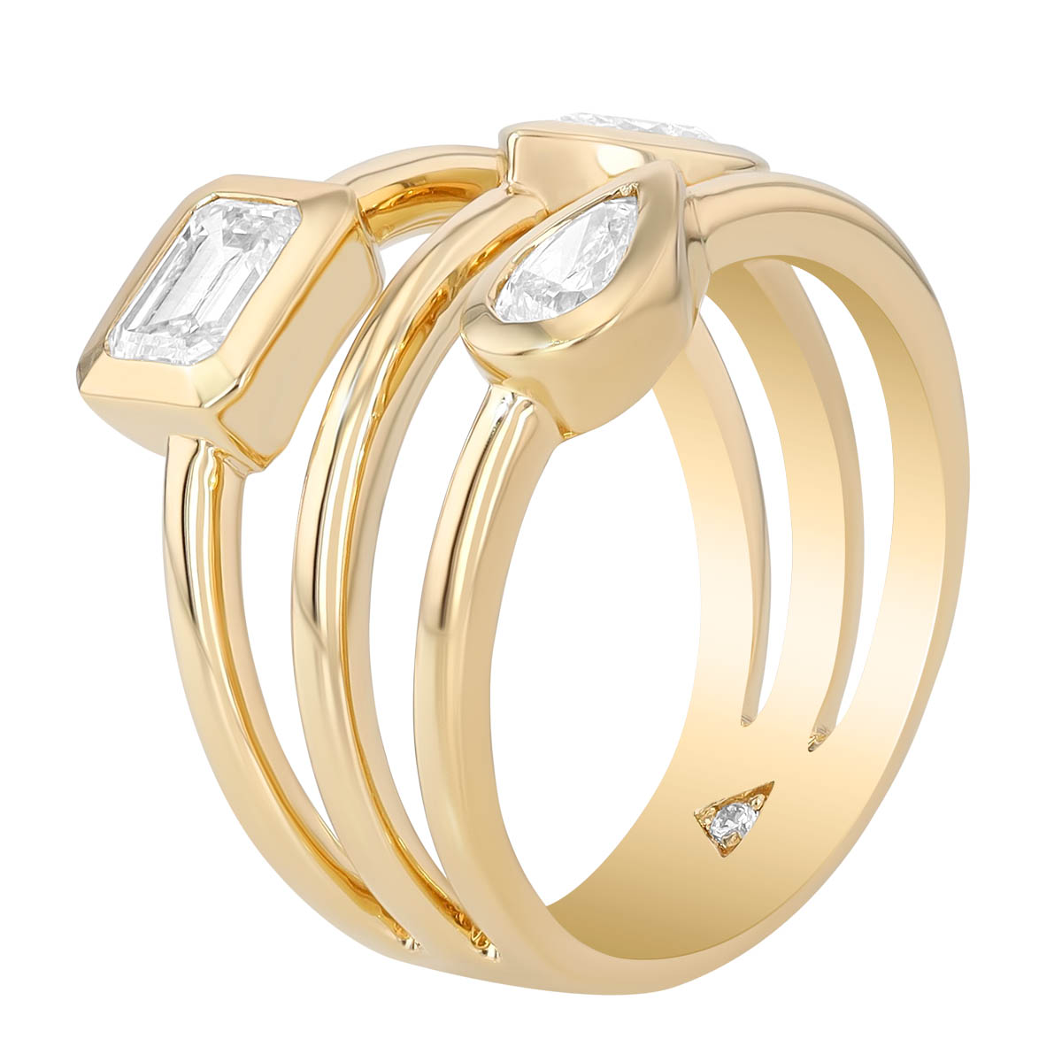 Mixed Shape Diamond Trio Layered Ring in Yellow Gold