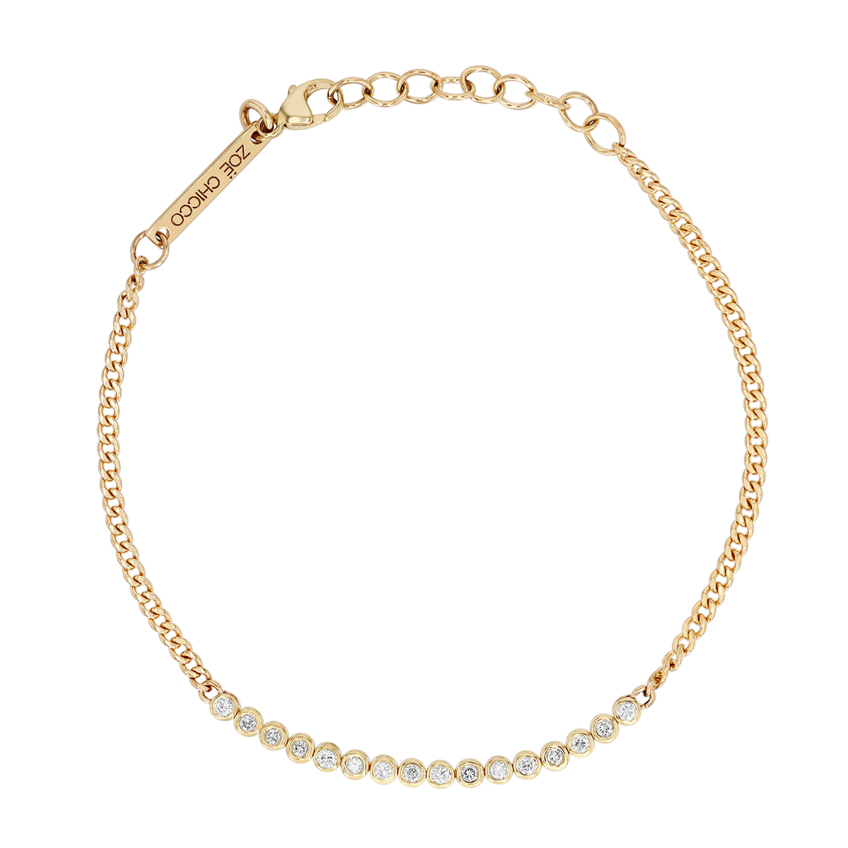 Zoe Chicco Bezel Set Diamond & Curb Chain Bracelet in Yellow Gold