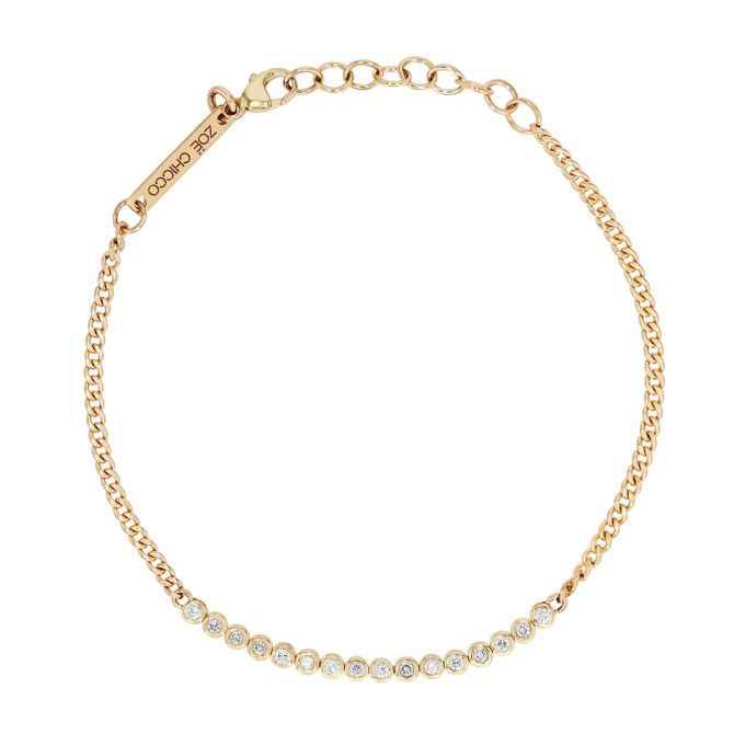 Zoe Chicco Bezel Set Diamond & Curb Chain Bracelet in Yellow Gold