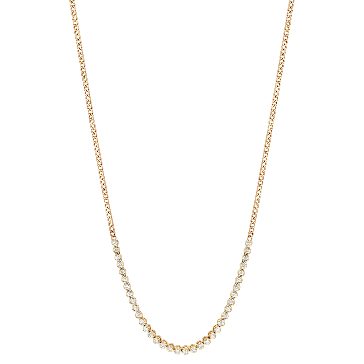 Zoe Chicco Bezel Set Diamond & Curb Chain Necklace in Yellow Gold, 0.54 cttw