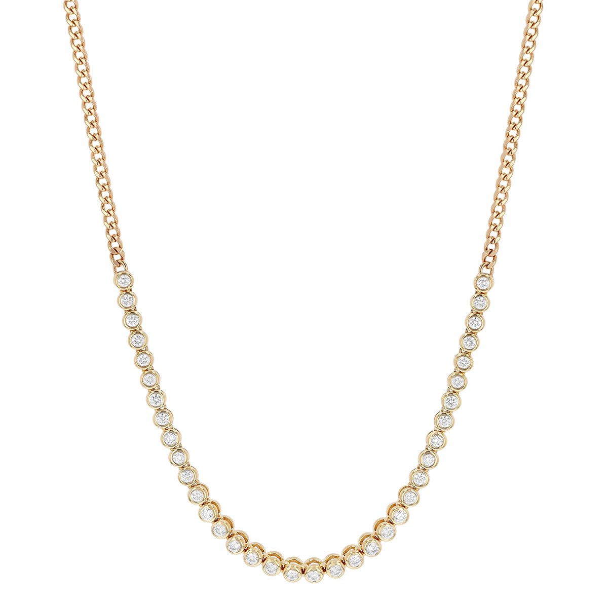 Zoe Chicco Bezel Set Diamond & Curb Chain Necklace in Yellow Gold, 0.54 cttw