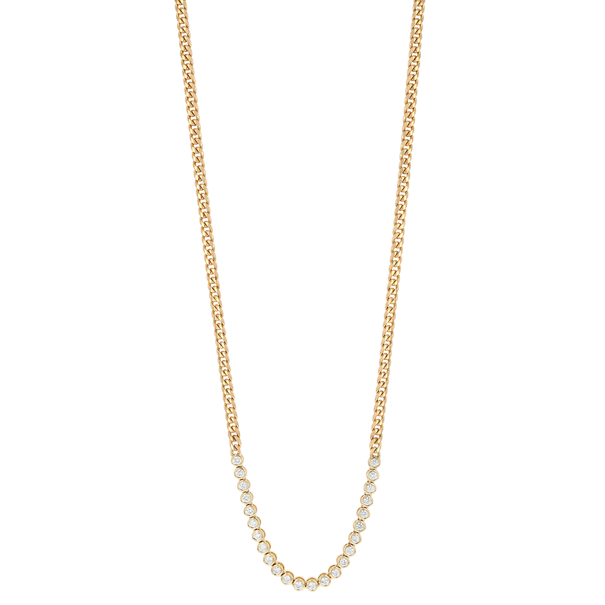 Zoe Chicco Bezel Set Diamond & Curb Chain Necklace in Yellow Gold, 0.72 cttw
